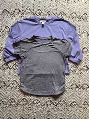 Athleta Girl Bundle (Size M 8/10): Lavender Long Sleeve + Grey Athletic Tee